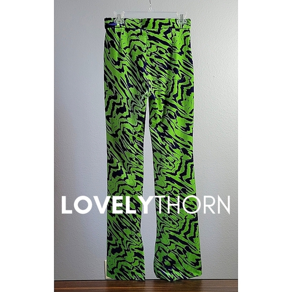 ZARA // retro-chic green blue velvet high waist straight slight flare pants - Picture 8 of 16